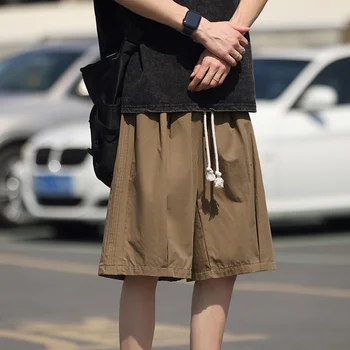 Летом 2023 Года Новые Свободные Тонкие шорты, мужские Прямые брюки длиной до колен в японском стиле, уличная одежда в стиле хип-хоп, мужские повседневные короткие брюки