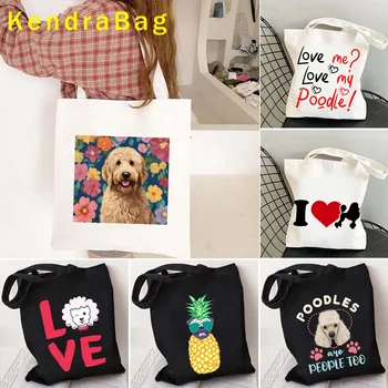 Люблю Золотого каракуля, мопса, пуделя, любителя собак, милые подарки, холщовую сумку Groodle Dog Heartbeat, хлопчатобумажные сумки для покупателей