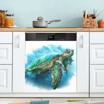 Магнитная крышка посудомоечной машины с рисунком большой морской черепахи, художественный декор кухни на магнитах для посудомоечной машины, магнитная наклейка для посудомоечной машины 18x32 дюйма