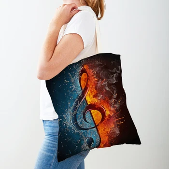 Модная музыкальная сумка для покупок, сумка для заметок, женская гитара, микрофон, Скрипка, Многоразовые двухсторонние повседневные женские холщовые сумки для покупок