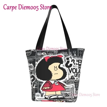 Модная печать, винтажные сумки для покупок с героями комиксов Quino Mafalda, прочная холщовая сумка на плечо, мультяшная мужская сумка