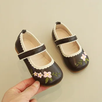 Модная повседневная обувь для детей, обувь принцессы для девочек, Осенние новые тонкие кожаные туфли на мягкой подошве для маленьких девочек H944