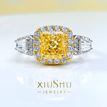 Модное, роскошное, универсальное кольцо с желтым бриллиантом, нежное и темпераментное кольцо из стерлингового серебра 925 пробы, инкрустированное свадебной