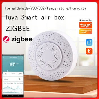 Монитор качества воздуха Zigbee Tuya 3.0, Экономка для воздуха, 5 В 1, Формальдегид, ЛОС, Co2, Датчик температуры и влажности, Умный Дом