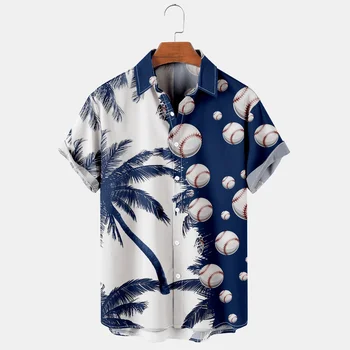 Мужская бейсбольная рубашка с графическим принтом и коротким рукавом, рубашка N11