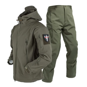 Мужская военная форма, пальто из мягкой кожи акулы, брюки, костюм, тактическая ветрозащитная водонепроницаемая летная куртка с капюшоном
