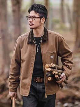 Мужская куртка 2023 года, свободное тяжелое коричневое мотоциклетное байкерское пальто-сафари, Весна-осень, Классическая винтажная рабочая одежда, мужская одежда