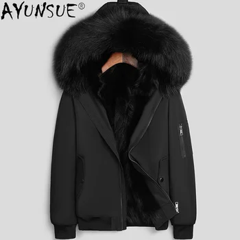 Мужская куртка Зимняя Толстая Мужская одежда 2024 года, новое мужское пальто с капюшоном из натурального меха енота, парки Erkekler LXR360