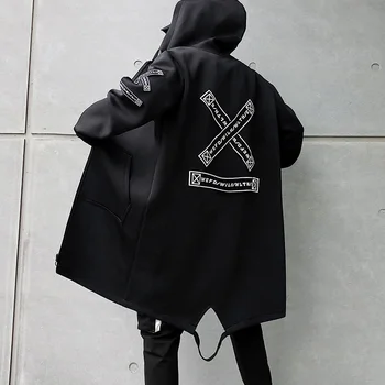 Мужская уличная одежда, черные куртки и пальто, мужская ветровка в стиле хип-хоп харадзюку с капюшоном, пальто, мужская одежда