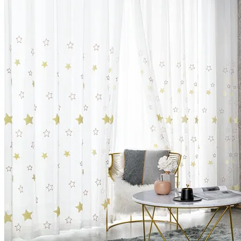Мультяшные тюлевые шторы с сеткой в виде желтой звезды для спальни, гостиной, вышитые прозрачные шторы для окон детской комнаты для девочек, обычаи