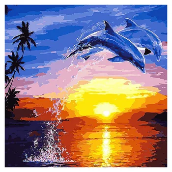 Наборы для рисования по номерам для взрослых на холсте 16X20 дюймов, набор для рисования акрилом своими руками для начинающих детей и взрослых- Sunset Dolphin