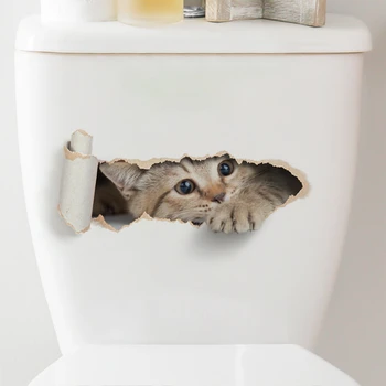 Наклейка на туалет с оторванным подглядывающим котенком с 3D эффектом, водонепроницаемая наклейка на сиденье унитаза для ванной комнаты, самоклеящаяся