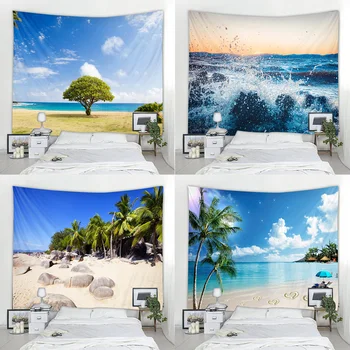 Настраиваемый Пляжный пейзаж, Гобелен, украшение стен гостиной, спальни, Эстетическое покрытие 
