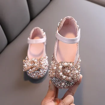 Новая детская обувь, блестящие жемчужные стразы, обувь принцессы для маленьких девочек, обувь для вечеринок и свадеб