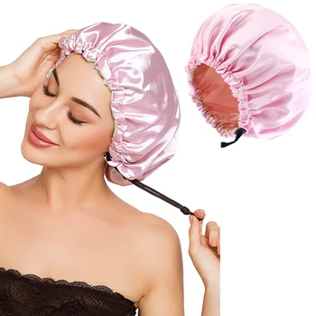 Новая женская Однотонная Двусторонняя Атласная шапочка для вьющихся волос, Двухслойная Регулируемая шапочка для сна, Эластичная шапочка для ухода за волосами, Ночная шапочка для ухода за волосами
