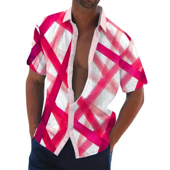 Новая мужская рубашка лета 2024 года со свободным принтом, рубашка с коротким рукавом, Модная повседневная однобортная пляжная рубашка с лацканами в стиле отпуска
