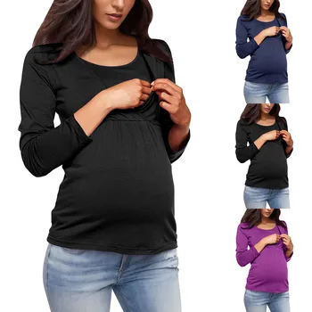 Новая повседневная женская одежда для беременных, топы для кормления, базовая футболка для беременных, однотонная одежда для беременных