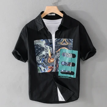 Новая Стильная Повседневная хлопчатобумажная рубашка в стиле граффити с коротким рукавом, трендовый мужской бренд, Удобная верхняя одежда, сорочка Homme, прямая поставка
