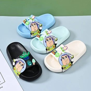 Новые забавные и милые креативные сандалии с мультяшным принтом для мальчиков и девочек Buzz Lightyear, легкие и удобные противоскользящие сандалии на мягкой подошве
