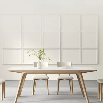Обеденный стол из чистого белого матового сланца, домашний стол в кремовом стиле, простой современный прямоугольный обеденный стол из ясеня под парусом.