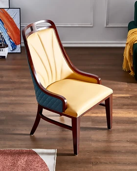 Обеденный стул в скандинавском стиле из массива дерева, мягкая спинка с подлокотниками, отдел продаж элитного гостиничного ресторана, клуба, кожа dini