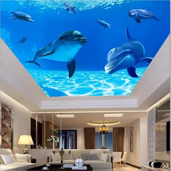 обои на заказ beibehang 3d blue fantasy подводный мир дельфин фон для украшения потолка papel de parede 3d обои
