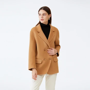 Осенне-зимнее женское двустороннее пальто из чистой шерсти, 100% Новый шерстяной костюм, женское короткое модное пальто