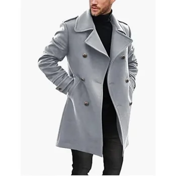Осенне-зимний винтажный свободный кардиган, большое пальто, мужское новое шерстяное пальто, мужское двубортное шерстяное пальто с отложным воротником и длинным рукавом