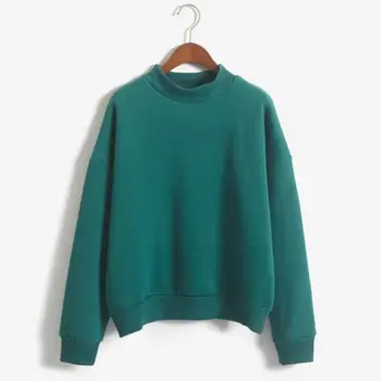 Осенне-зимняя повседневная Женская однотонная толстовка с круглым вырезом и длинным рукавом, пуловер