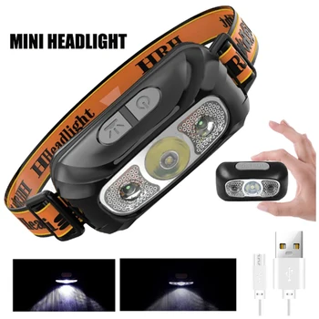 Портативная фара Mini COB LED, USB-перезаряжаемая фара со встроенным аккумулятором, фонарь для аварийного поиска на природе, на рыбалке, в кемпинге
