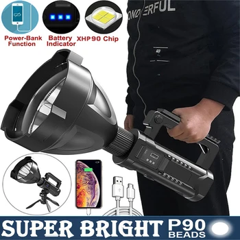 Портативный мощный светодиодный фонарик P90 с креплением на кронштейн Ручной прожектор USB Перезаряжаемый прожектор Водонепроницаемый фонарь