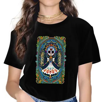 Празднование Женской футболки Mexican Skull Day of the Dead Girls Y2k Базовые футболки Из полиэстера С круглым вырезом, Женская футболка, Юмористический Подарок