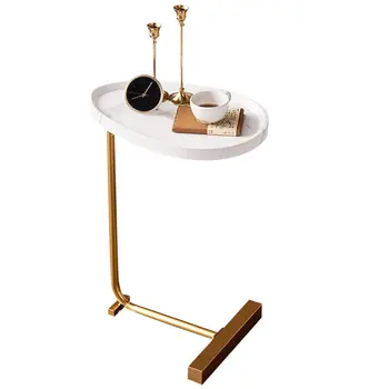 Приставной столик для Дивана С-Образной формы Универсальный Приставной Столик с Деревянной Столешницей из МДФ, Комбинированный Металл, Компактный Дизайн для Гостиной, Спальни