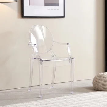 Прозрачное хрустальное пластиковое кресло с подлокотником для обеденного кресла в скандинавском минималистичном стиле, онлайн стул для макияжа знаменитостей, дизайнерский лаундж отеля cha