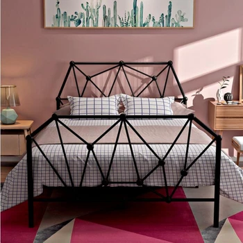 Простая железная художественная кровать в гражданском стиле в скандинавском стиле 1,2 м 1,5 м односпальная двуспальная кровать для взрослых и детей