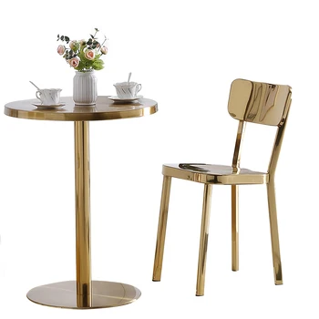 Простой современный обеденный стул из нержавеющей стали Nordic home titanium gold кресло для отдыха coffee shop light роскошный обеденный стул