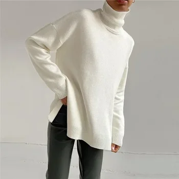 Пуловер с длинным рукавом, Вязаный свитер, женская мода, свободный крой, Однотонный Офисный Элегантный Джемпер, Мягкие топы с круглым вырезом 30402