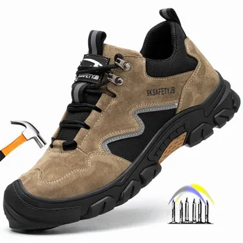 рабочая обувь со стальным носком и защитой от искр, замшевые ботинки для мужчин, противоскользящая защитная обувь, неразрушаемая обувь, подарок для мужчин