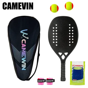 Ракетка CAMEVIN 3K для пляжного тенниса Carbon Без логотипа, чистая черная Оригинальная высококачественная ракетка для пляжного тенниса, подходящая для наклеек DIY OEM