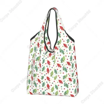 Рождественская елка, зеленая и красная женская сумка для покупок, портативная сумка-тоут, пригодная для вторичной переработки, милая сумка-тоут, праздничная модная сумка без застежки