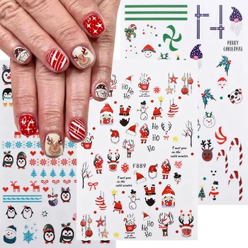 Рождественские Наклейки для ногтей, Санта-Клаус, Снежинка, Мультяшный Пингвин, Олень, Наклейки для ногтей, Водонепроницаемый Клей, Слайдер, Наклейки для маникюра.