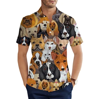 Рубашки HX Hawaii, модные повседневные рубашки с мультяшными животными, собаками, 3D графикой, летние топы с коротким рукавом, майки, прямая поставка
