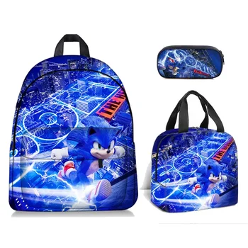 Рюкзак Sonic Для начальной школы, Школьная сумка с рисунком Аниме, Рюкзак из полиэстера, цилиндрическая сумка для карандашей, Красивые Модные Аксессуары