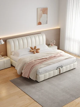 Скандинавская современная простая двуспальная кровать, технологичная тканевая кровать, небольшая квартира, главная спальня, супружеская кровать, стиль ins