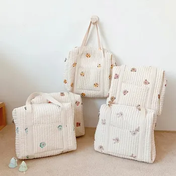 Сумка для мамы, сумка для подгузников, органайзер для детских вещей, Хлопчатобумажные сумки, сумка для хранения для мамы, милый медведь, аксессуары для младенцев