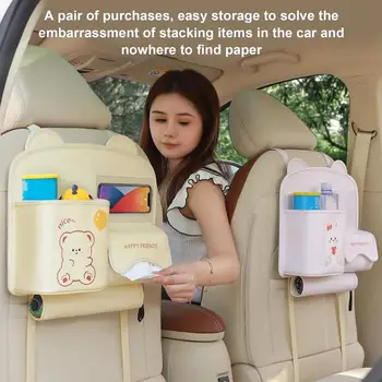 Универсальная сумка для хранения на заднем сиденье автомобиля, Органайзер, Багажник, ткань для спинки автокресла, Зонт, сумка для хранения, Мусорное ведро, мультфильм