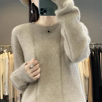 Утолщенный кашемировый свитер с круглым вырезом для женщин, 100% Чистый кашемировый пуловер, высококачественный универсальный топ, вязаная нижняя рубашка