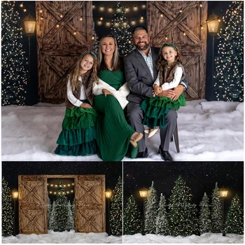 Фон для фотосъемки на боковой стене городской фермы с деревьями, Зимний лес, Фон для фотосъемки со снегом, детский семейный портрет, реквизит для фотостудии.