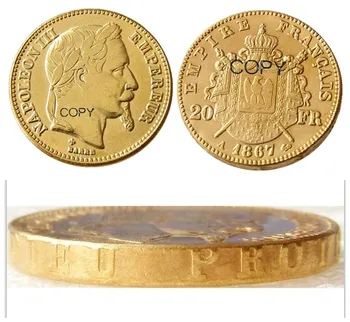 Франция 20 Франция 1867A Декоративная монета-копия Наполеона III с позолотой