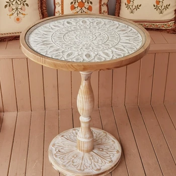 Французский ретро Диван, приставной столик из массива дерева, угловой столик для отдыха, маленький круглый приставной столик, Резной чайный столик